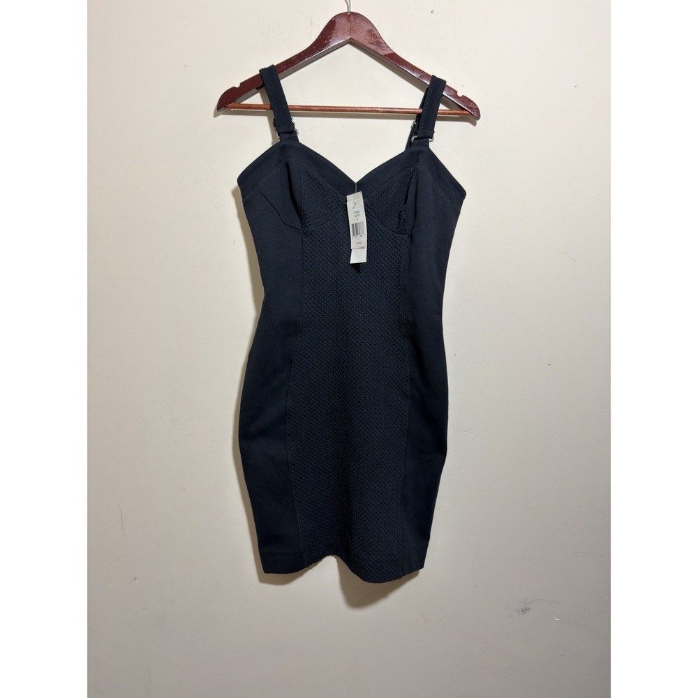 NWT French Connection Black Textured Bodycon Mini Dress with Buckle Straps Size8